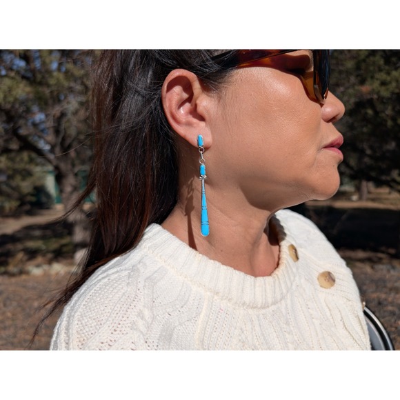 Zuni Dangle Earrings Signed Genuine Native Amer Jewelry Turquoise *** - Picture 8 of 10